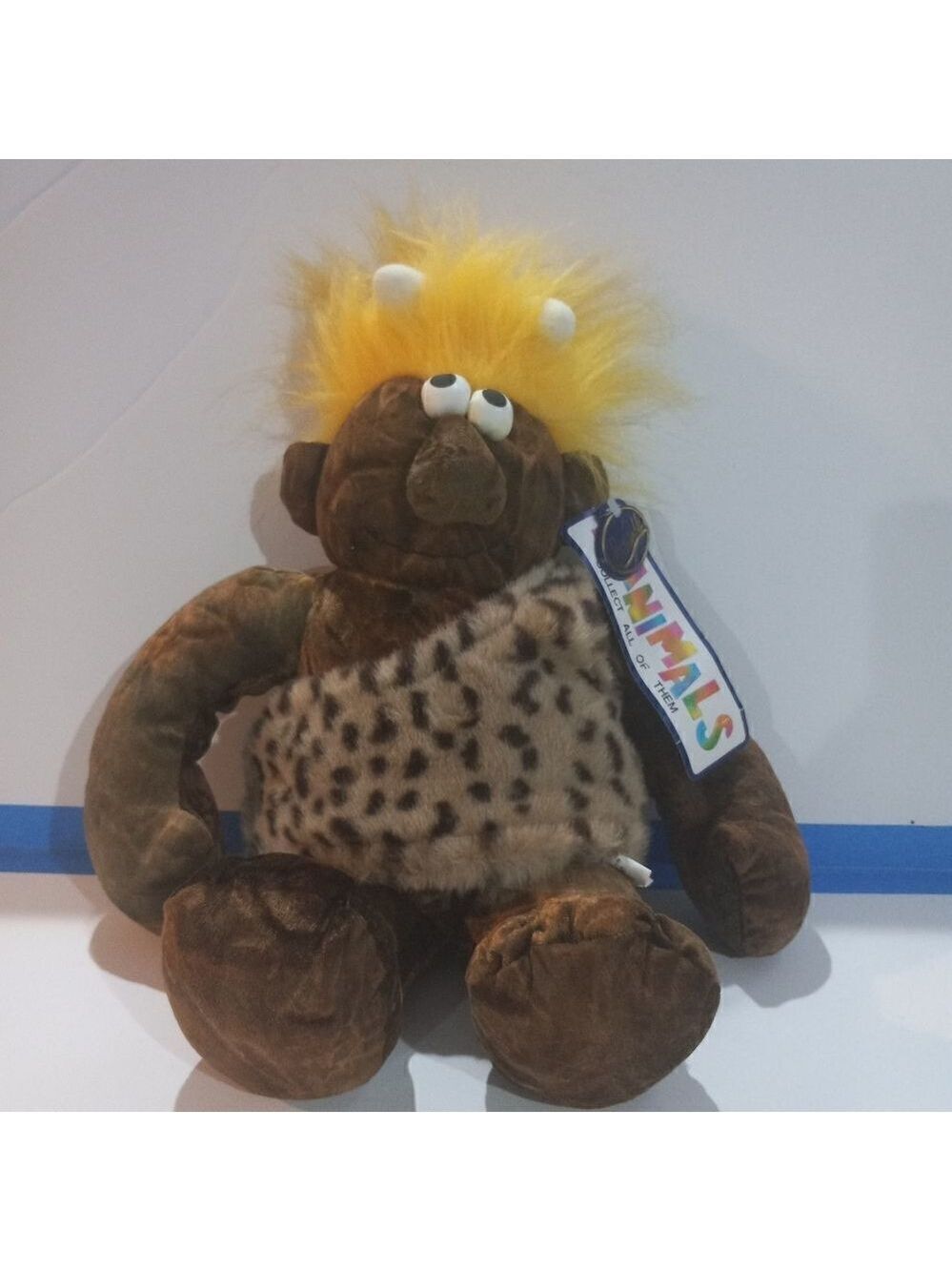 VINTAGE Rare Manimals Plush Caveman 15" Stuffed Doll Toy With Tags - Picture 1 of 8